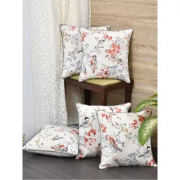 Clasiko White & Grey Set of 5 Floral Cotton Square Cushion Covers-picture-16