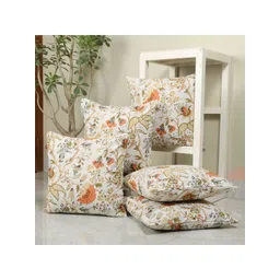 Clasiko White & Orange Set of 5 Floral Square Cushion Covers-picture-31