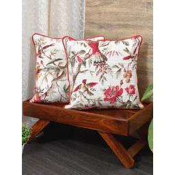 Clasiko White & Red Set of 2 Floral Cotton Square Cushion Covers-picture-22