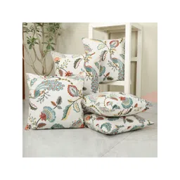 Clasiko White & Red Set of 5 Floral Square Cushion Covers-picture-22