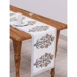 Clasiko White & Yellow Floral Printed Pure Cotton Table Runner-picture-20