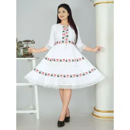 CLASSIC DRESSES Floral Embroidered Round Neck Fit & Flare Knee Length Dress-picture-11