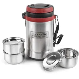 Classic Essentials 3 Pcs 225ml Stainless Steel Silver Thermoware Container Lunch Box (Pack of 2)-picture-37