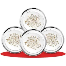 Classic Essentials CE-04 4 Pcs Stainless Steel Permanent Laser Glory Design Dinner Plate Set (Pack of 3)-picture-43