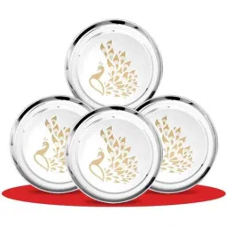 Classic Essentials CE-04 4 Pcs Stainless Steel Permanent Laser Peacock Design Dinner Plate Set (Pack of 2)-picture-17