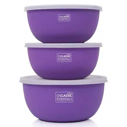 Classic Essentials Stainless Steel Storage Bowl Microwave Safe Mixing Bowl Set Of 3 Purple (500ml, 750ml,1250ml), (Pack of 3, Purple, White)-picture-36