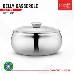 classic essentials Stainless Steel Double Wall Belly Casserole Insulated Tripot Serve Casserole image 4