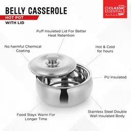 classic essentials Stainless Steel Double Wall Belly Casserole Insulated Tripot Serve Casserole image 2