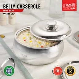 classic essentials Stainless Steel Double Wall Belly Casserole Insulated Tripot Serve Casserole image 5