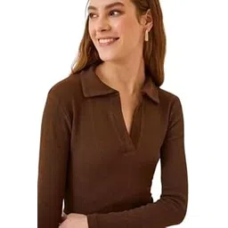Classic Korean Shape Women Stylish Modern Top Brown S-picture-48