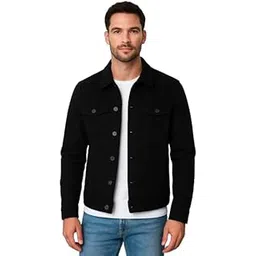 Classic Men's Denim Jacket, Black, Button Front Closure, Casual Style, Collared Neck, Chest Flap Pockets-picture-55