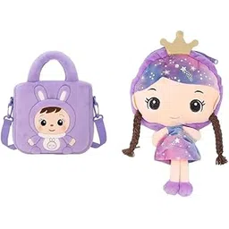 Classy Bag Galaxy Princess Doll Backpack + Bunny Plush Bag Combo for Girls | Soft Velvet Toy School Bag Set – Lightweight & Cute (Purple, 2 pcs)-picture-52