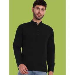 Classycollar Men Black Solid Cotton Straight Kurtas image 1