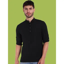 Classycollar Men Black Solid Cotton Straight Kurtas image 2