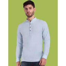 Classycollar Men Blue Solid Cotton Straight Kurtas-picture-10