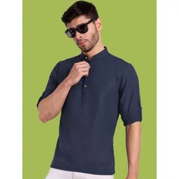 Classycollar Men Navy Blue Solid Cotton Straight Kurtas-picture-17