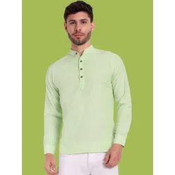 Classycollar Men Sea Green Solid Cotton Straight Kurtas-picture-16