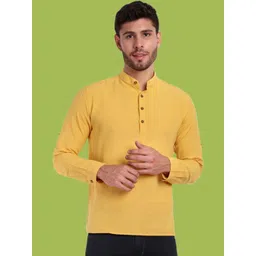 Classycollar Men Yellow Solid Cotton Straight Kurtas-picture-41