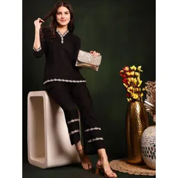 Claura Black Embroidered V-Neck Tunic With Trousers-picture-37