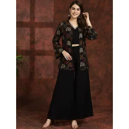 Claura Black V-Neck Ethnic Top with Palazzo & Jacket-picture-33