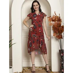 Claura Floral Print Flutter Sleeve Georgette Midi Dress-picture-32