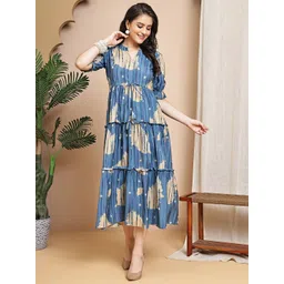 Claura Floral Print Puff Sleeve Ruffle Tiered Fit & Flare Midi Dress-picture-28
