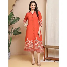 Claura Floral Print Shirt Midi Dress-picture-30