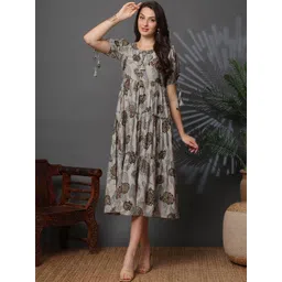 Claura Floral Print Slit Sleeve A-Line Midi Dress-picture-29