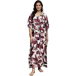Claura Floral Print V-Neck Kaftan, Long Length, Burgundy and White-picture-54