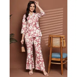 Claura Floral Printed V-Neck Chanderi Silk Tunic With Trouser-picture-25