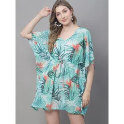 Claura Green & Orange Tropical Printed Swimwear Cover Up kaftan-picture-17
