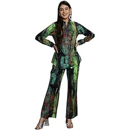 claura Green Printed Shirt With Trousers/Cord Set for women-picture-13