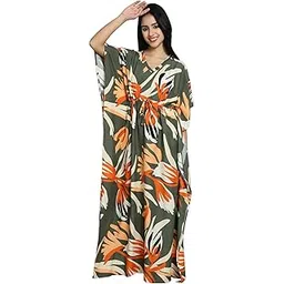 claura Printed Maxi Kaftan Nightdress/Nighty Rayon Free Size/Kaftan Green-picture-51