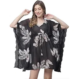 claura Tropical Printed V-Neck Swimwear Cover up Dress-picture-16