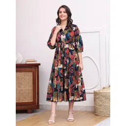 Claura Women Abstract Printed Mandarin Collar A-Line Dress-picture-11