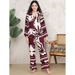 Claura Women Abstract Printed Shirt & Pyjamas Night suits-picture-15