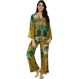 claura Women Abstract Printed Shirt with Pyjamas Night Suit/Pajama Set for Women-picture-18