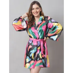 Claura Women Black & Pink Printed Robe-picture-41