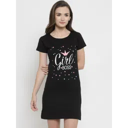 Claura Women Black Printed Cotton Nightdress-picture-39