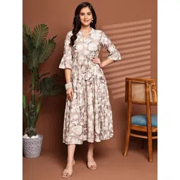 Claura Women Floral Print Bell Sleeve Maxi Midi Dress-picture-21