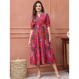 Claura Women Floral Printed  Fit & Flare Midi Dress-picture-20