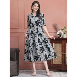 Claura Women Floral Printed Fit-Flare Midi Dress-picture-26
