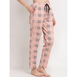 Claura Women Pack Of 2 Peach & Black Checked Pure Cotton Lounge Pants image 3