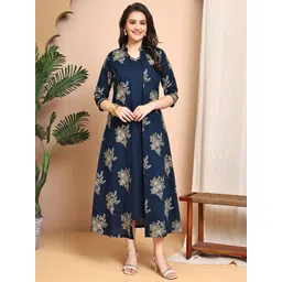 Claura Women V-Neck Floral Print A-Line Cotton Maxi Dress-picture-23