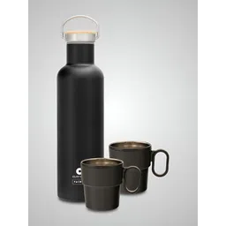 CLAY CRAFT Black 3 Pieces Stainless Steel Double Wall Vacuum Water Bottle & Mugs 700ml-picture-29