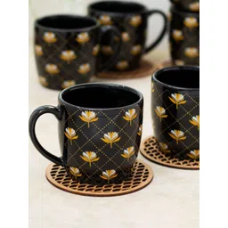 CLAY CRAFT Black & White 6 Pieces Printed Ceramic Glossy Cups - 180 ML Each-picture-33