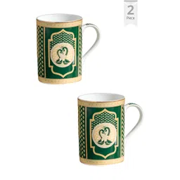 CLAY CRAFT Green & Gold-Toned 2 Pcs Printed Ceramic Glossy Mugs 320 ml-picture-25
