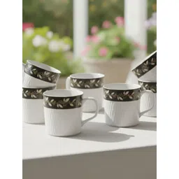 CLAY CRAFT Green & White Floral Textured Ceramic Glossy Cups Set of Cups and Mugs-picture-42