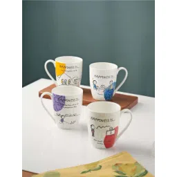 Clay Craft Oxford Delight Multicolor Ceramic Coffee & Milk Mugs (300ml) - Set of 4-picture-48
