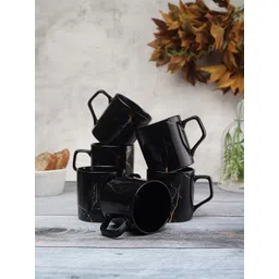 CLAY CRAFT Set of 6 Black & Gold-Toned Floral Printed Ceramic Glossy Cups-picture-15